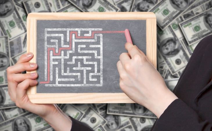 13 steps to success: a maze against a dollar background