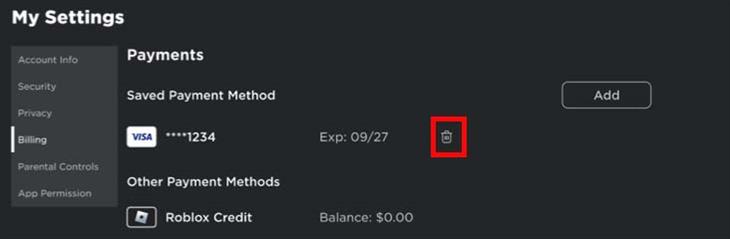 The dangers in Roblox and how to prevent them: Removing credit card details