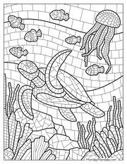 Mosaic coloring pages for adults: Sea creatures
