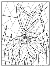 Mosaic coloring pages for adults: Butterfly on a flower