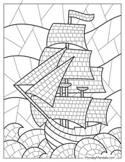 Mosaic coloring pages for adults: Ship