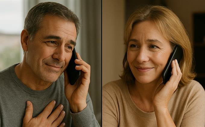 Do you fall in love quickly? A couple of adult speaks on the phone