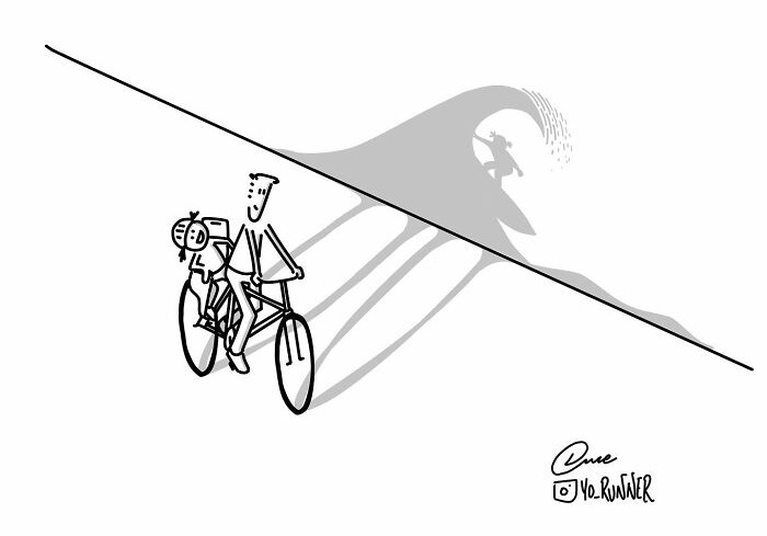 Simple and wonderful illustrations about parenting and life: a father and daughter on a bicycle