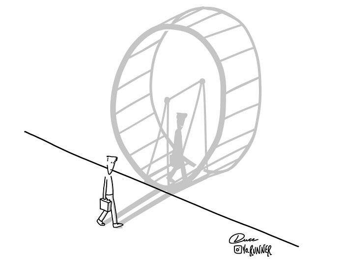 Simple and wonderful illustrations about parenting and life: a man dejected after work