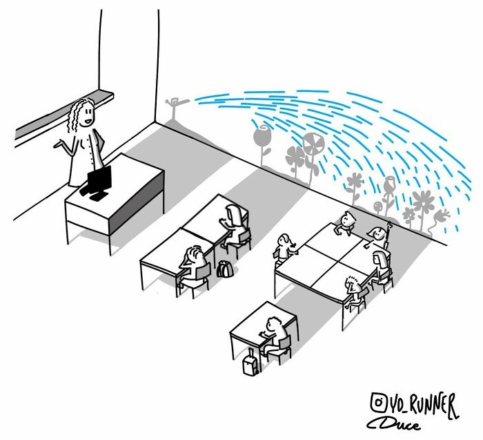 Simple and wonderful illustrations about parenting and life: children in a classroom