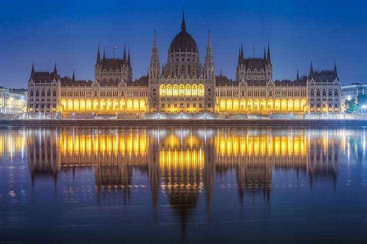 10 recommended attractions in Budapest: the Hungarian Parliament Building in the evening