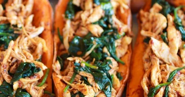 Chicken and Spinach Stuffed Sweet Potatoes