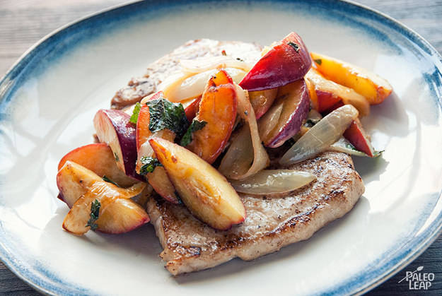 Pork Chops With Onion and Nectarine