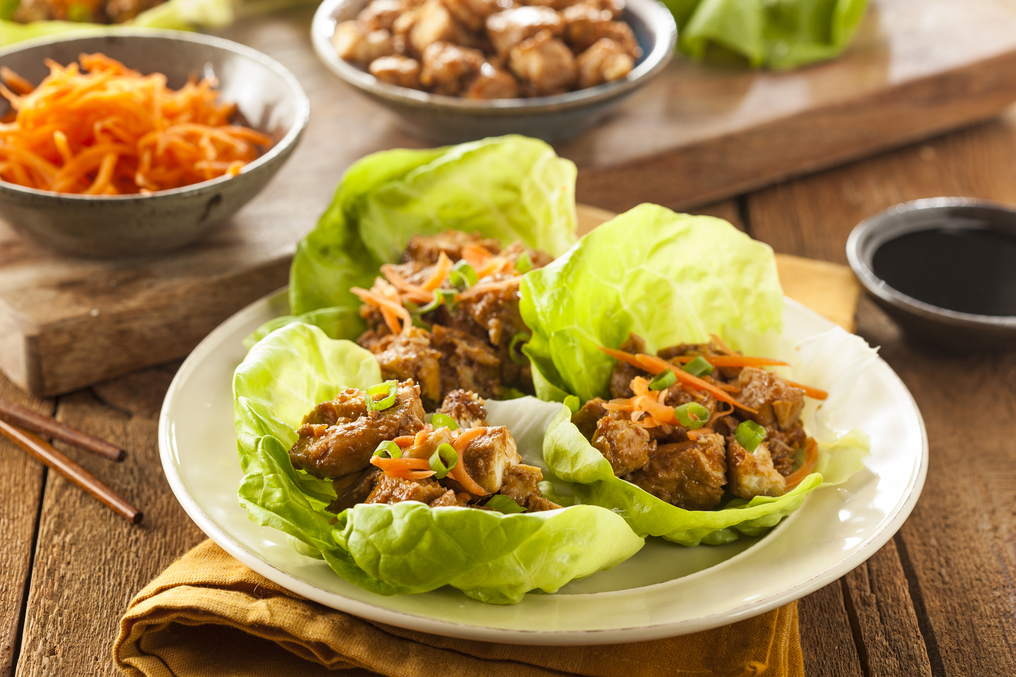 Asian-Style Chicken and Lettuce Wraps