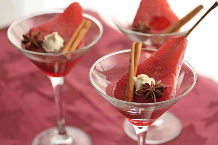 Poached Pomegranate Spiced Pears