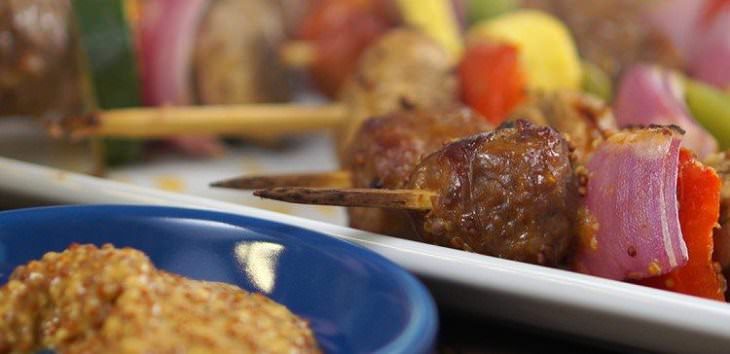 Beer and Mustard Sausage Skewers